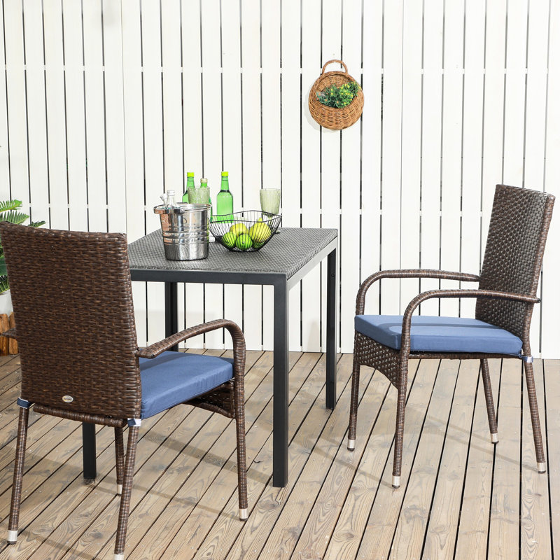 Stackable Outdoor Dining Chairs With Cushions. 2. & For Deck. Cream White. Water . Space Saving. 22" W X 23.5" D 37.5" H. 264 Lbs Load Capacity Patio Cushions, Of 2. Spaces. . Saving Design. Weight