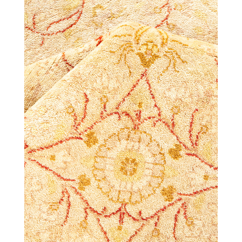 Tapis ivoire traditionnel noué à la main de conception unique 8 pi 3 po x 14 pi 8 po Keenan