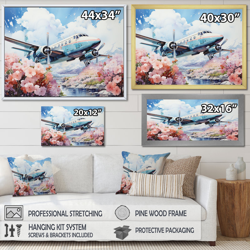 Art floral de l'aviation - impressions sur toile, Toile tendue, H 30 po x l 40 po x P 1,5 po