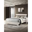Lit plateforme simple blanc délavé, style contemporain, base de lit à profil bas, bois, finition rustique dans une boîte, placages de bois, idéal pour chambre de jeunes