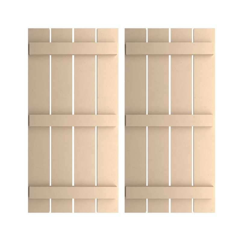 Volets rustiques en faux bois à quatre planches espacées (par paire), Texture lisse / brun clair apprêté, 23"