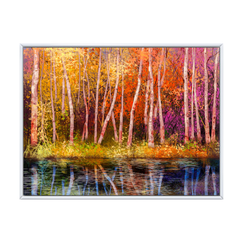 «Abstract Autumn Forest By The Late IV», reproduction sur toile flottante, H 30 po x l 40 po x P 1,5 po, Cadre flottant blanc