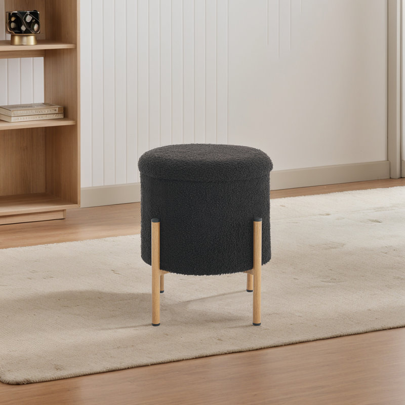 Tabourets de rangement ronds modernes avec base, Noir, noir, noir, noir