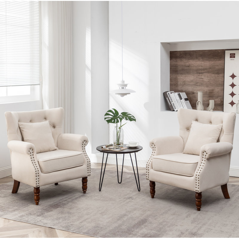 Eddy 29'' Wide Upholstered Wingback Chair, Beige