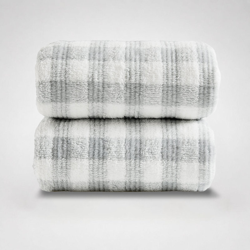 Ensemble de serviettes en microfibre pour salle de bain, 2 pièces 27 po x 55 po, Carreauté gris