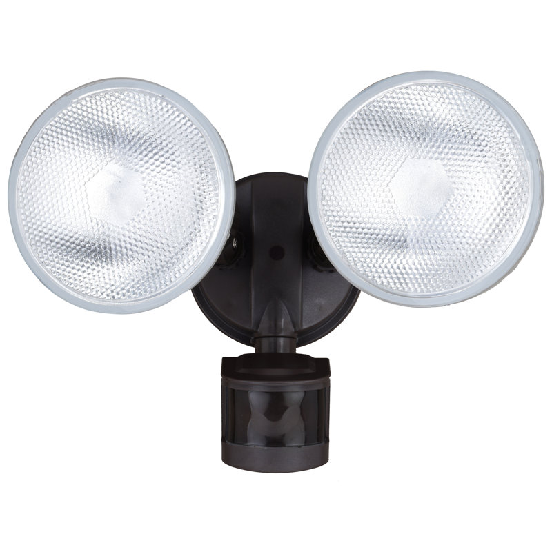 Outdoor Security 2 - Head Hardwired Dusk to Dawn Outdoor Security Flood Light with Motion Sensor and Timer, Brown