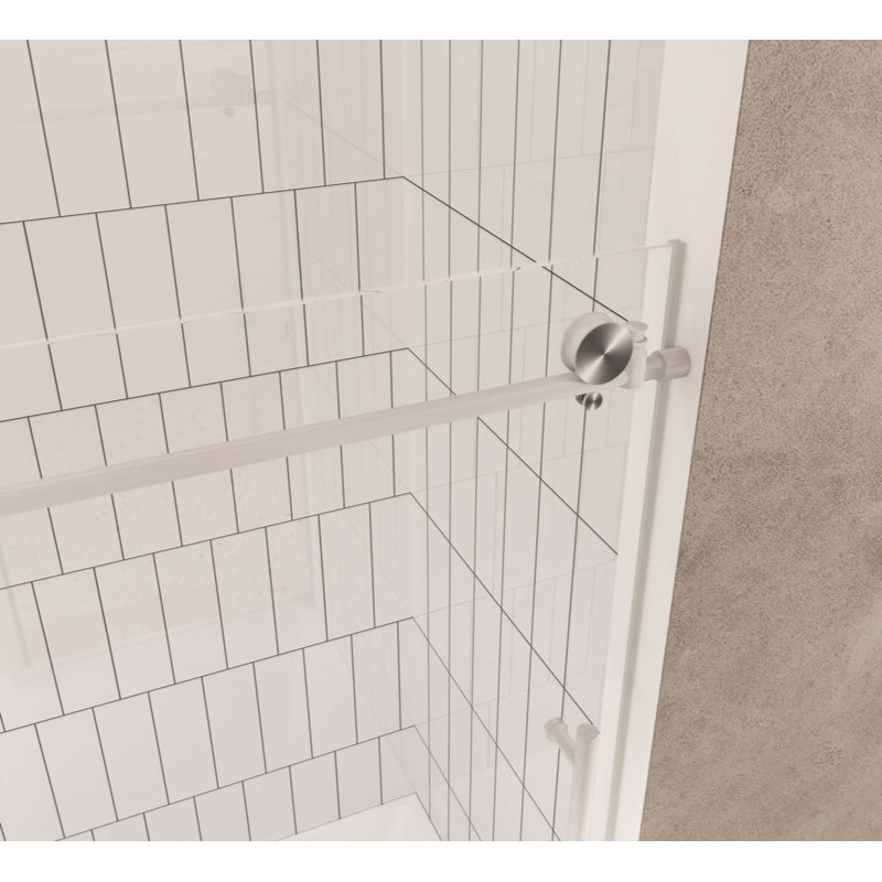 Porte de douche sans cadre, verre trempé transparent de 1/4 po (6 mm), film antidéflagrant, poignée en acier inoxydable