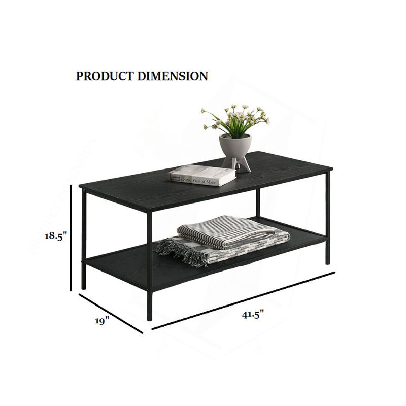 Ensemble de table rustique 3 pièces Table basse 1X Table de bout 2X Table de bout style minimaliste à deux niveaux avec finition noire