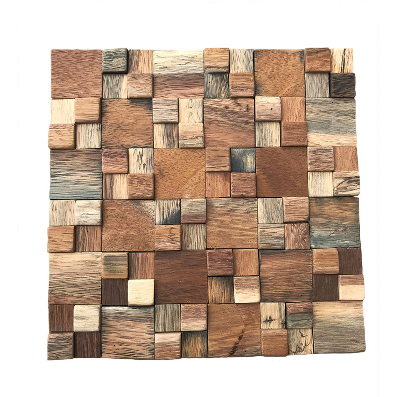 Carreau de mosaïque murale en bois pour bateau l 11 7/8 po x H 11 7/8 po x P 1/2 po, finition naturelle (paquet de 11)