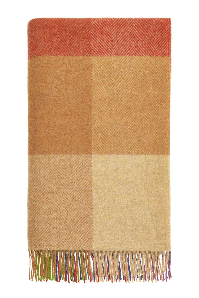 Shetland Wool Throw/Blankets Hand Woven Blanket, Blue/Green/Red/Orange Geometric