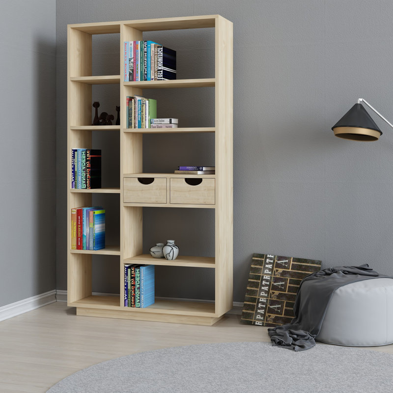 Modern Oak Bookshelf, 31.6 x 74.2 x 9.8 inches | 100% Melamine Coated Particle Board, Thickness: 0.7 inches | Wall-Mountable, Scandinavian Design, Elegant Solid Brown Color | Perfect for Home & Office Organization