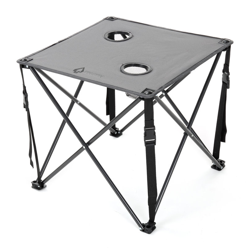 Grey Heavy-Duty Portable Camping Folding Table with Cup Holders