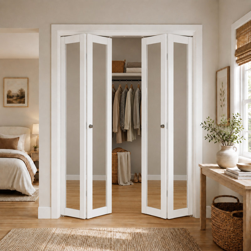 Porte pliante 60 po x 80 po à portes pliantes doubles en bois massif massif préfini avec trousse de quincaillerie