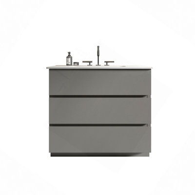 Bathroom Vanity With Sink With 3 Faucet Holes, Large Storage Freestanding Bathroom Vanity For Modern Bathroom, One-Piece White Sink Basin Without Drain And Faucet, Pre-Assembled