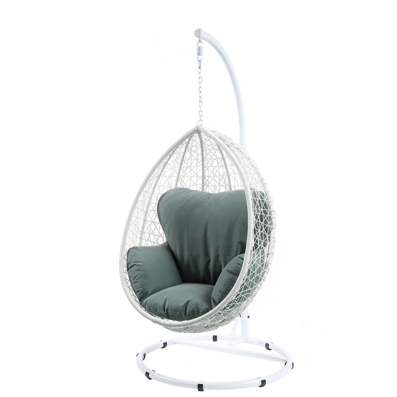Chaise suspendue en tissu et osier Simona, Vert, Blanc