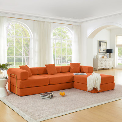 Canapé modulaire de 108 po avec méridienne en forme de L, méridienne désossée avec assise profonde, canapés à compression en éponge sans assemblage, canapé-lit pliant moderne avec dossier amovible