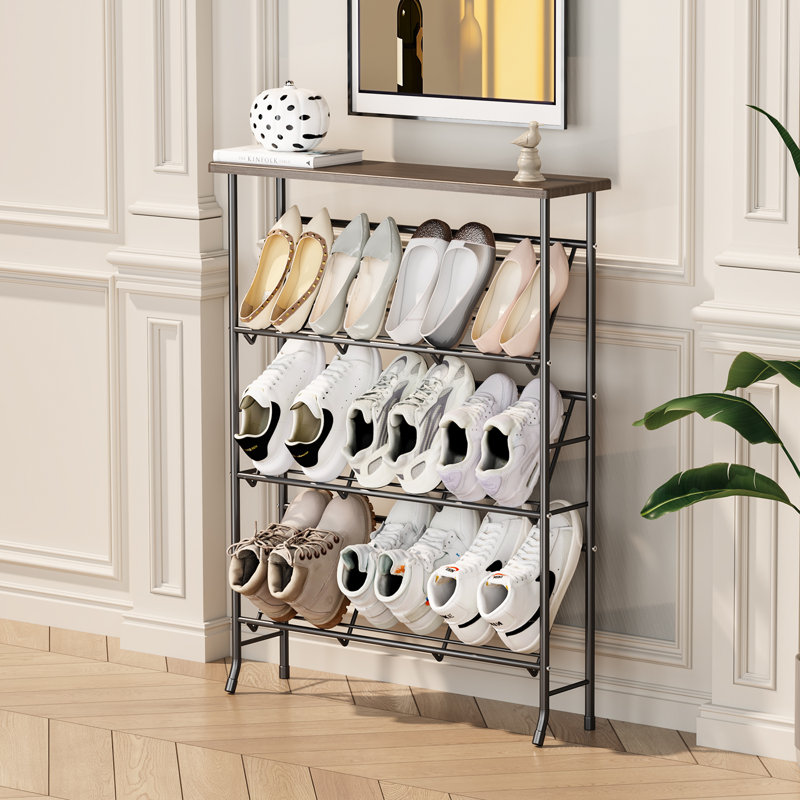 Shoe Rack Storage, Narrow 4 Tier Metal Shoe Storage Shelf, Free Standing Shoe Racks, Space Saving Shoe Rack Organizer for Entryway, Hallway, Bedroom, Living Room(12-16 Pair)