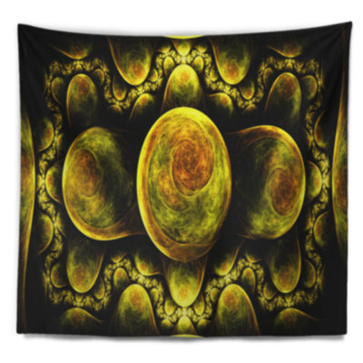 Tapisserie abstraite à motif fractal exotique jaune