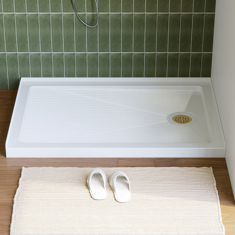 48" x 32" White Shower Base with Drain Assembly and Drain Cover Included, Non-slip Shower Pan, Right