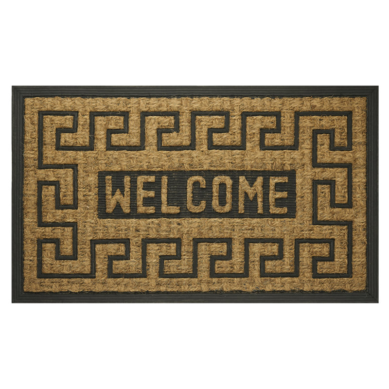 Greek Key Coir Welcome Doormat with Rubber Trim