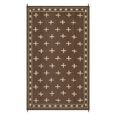 Reversible Waterproof Outdoor Rug – Modern Brown Coffee Geometric Plastic Straw Mat – UV & Mark Resistant, Easy Clean, Collapsible, Brown Coffee, 8*10ft