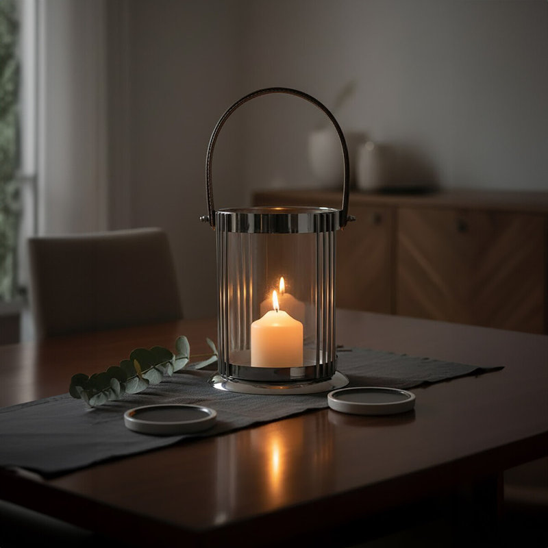 Cyrus Tabletop Lantern, 39 cm H x 19 cm W x 19 cm D, Silver