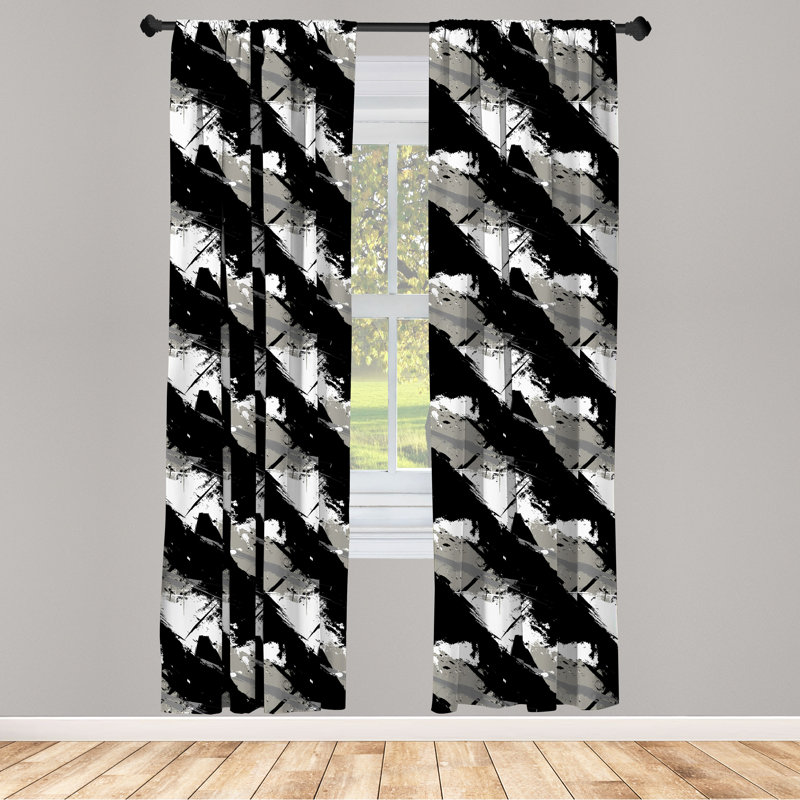 Grunge 4-Panel Curtains, Murky Brushstroke Effects, Black Grey and White, 56" W x 84" L
