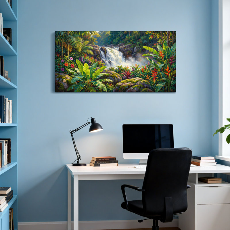 Scène tropicale, paysage urbain et paysage urbain, H 16 po x l 32 po