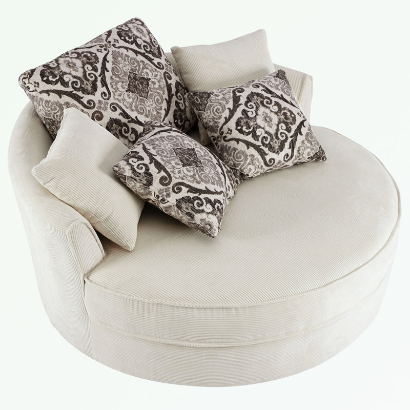 Ege Upholstered Swivel Barrel Chair, Beige Corduroy