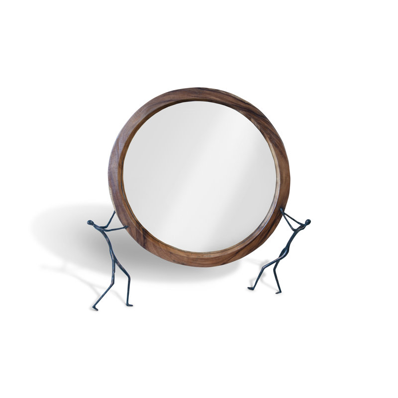 Transitional Atlas Round 44" Bronze Chamcha Wood Accent Mirror