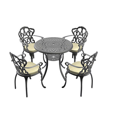 Ensemble de mobilier de patio moderne en aluminium coulé 5 pièces avec coussins