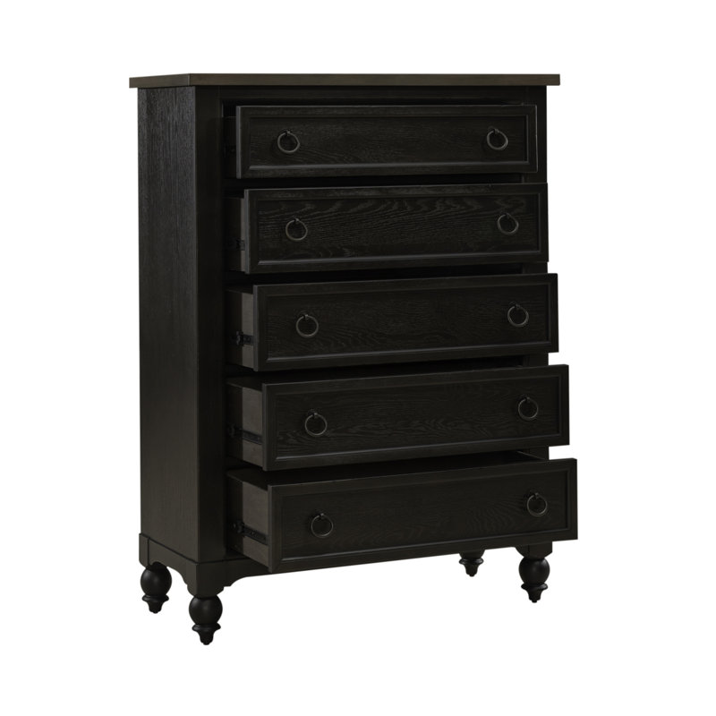Commode 5 tiroirs Aisja, Noir