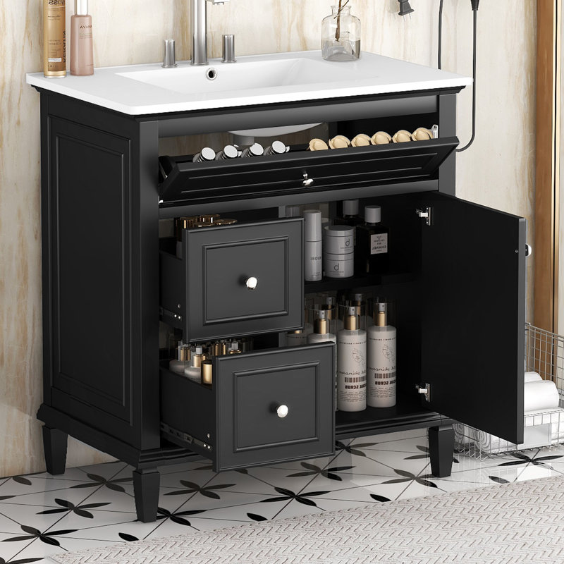 Meuble-lavabo 30 po avec lavabo, Noir, Argent, 30"