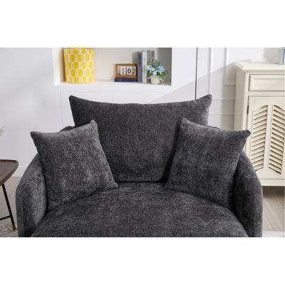 360° Swivel Chairs, Oversized Sofa Armchairs Cushion With 3 Pillows, Backrest Pillow Design Modern Style Comfy, For Living Room, Bedroom, Hotel, Dark Grey