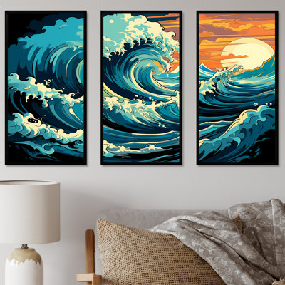 Vagues japonaises dans une tempête II - art mural tropical côtier