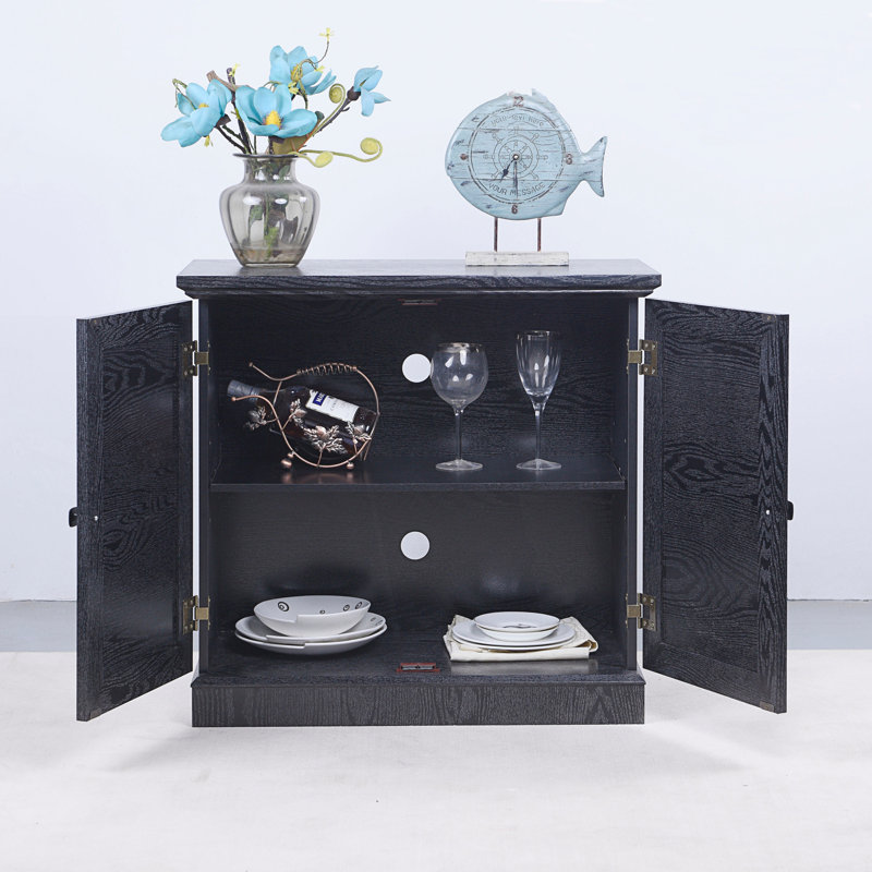 Versatile Storage Sideboard Cabinet With 2 Decorative Acrylic Mirrored Doors, Black