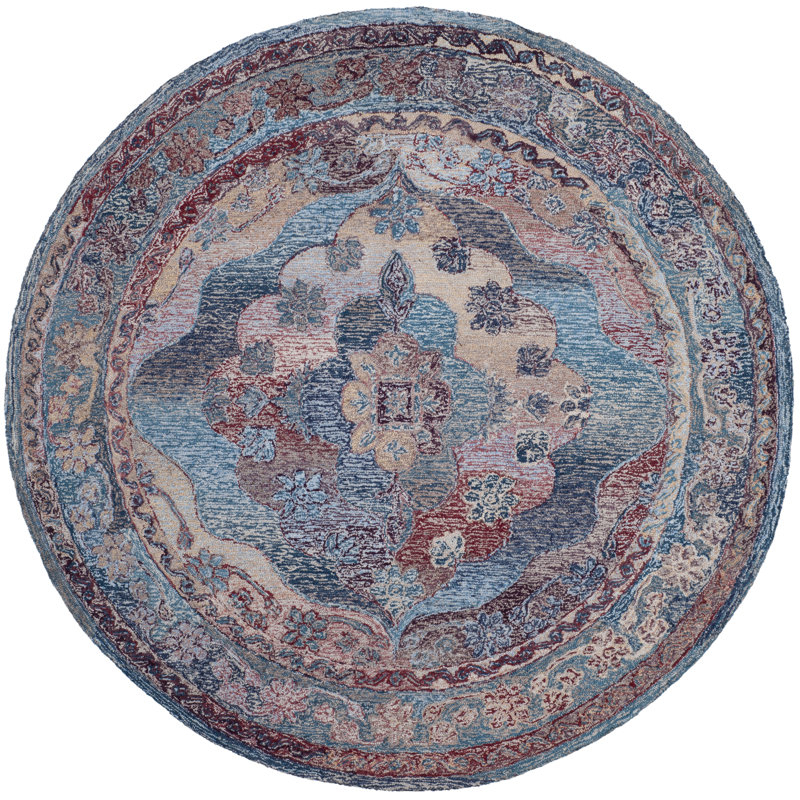 Tapis bleu touffeté à la main Evanoff, Rond 6 pi