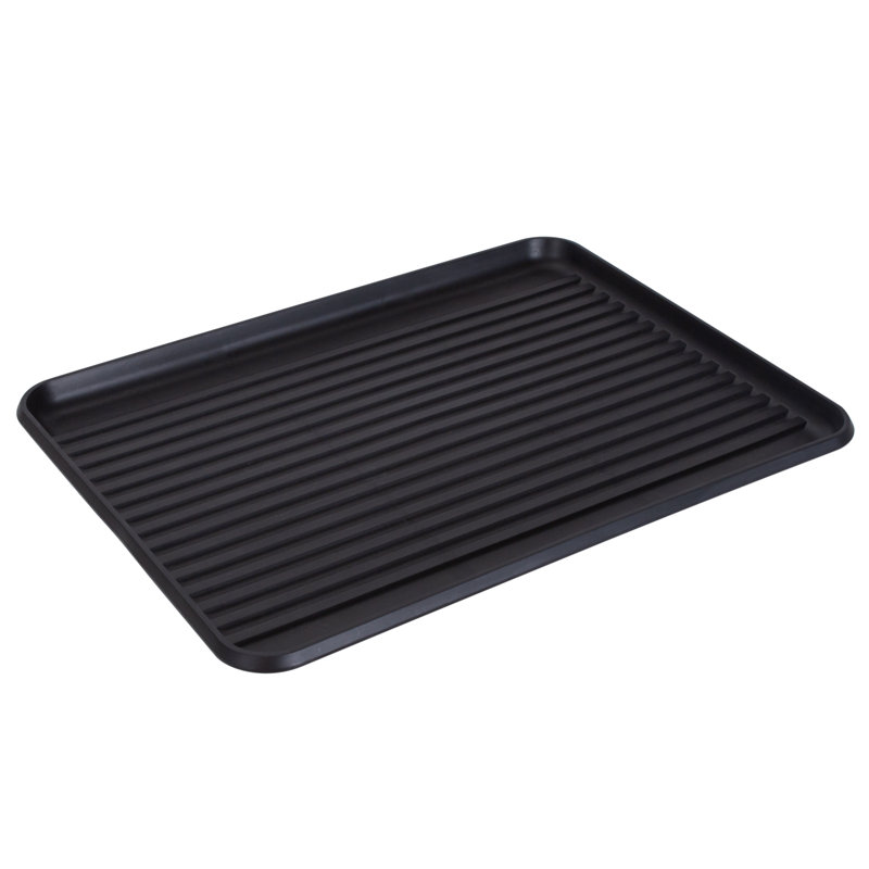 Acacia Wood and Black Metal Dish Drying Rack with Utensil Cup