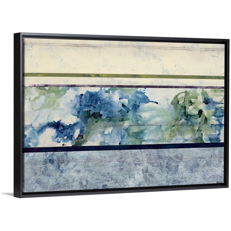 « water variations », peinture sur toile, H 17,7 po x l 25,7 po x P 1,75 po, Cadre flottant noir