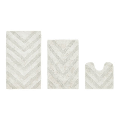 Branston Premium 100% Cotton 3 Piece Bath Rug Sets with Non-Slip Backing, Machine Washable, Luxurious Chervon Pattern Super Absorbent & Tufted Weave Bath Mat for Bathroom, Shower, and Tub