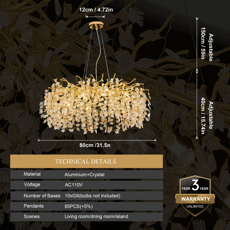1 - Light Chandelier, 15.7" H x 31.5" W x 31.5" D