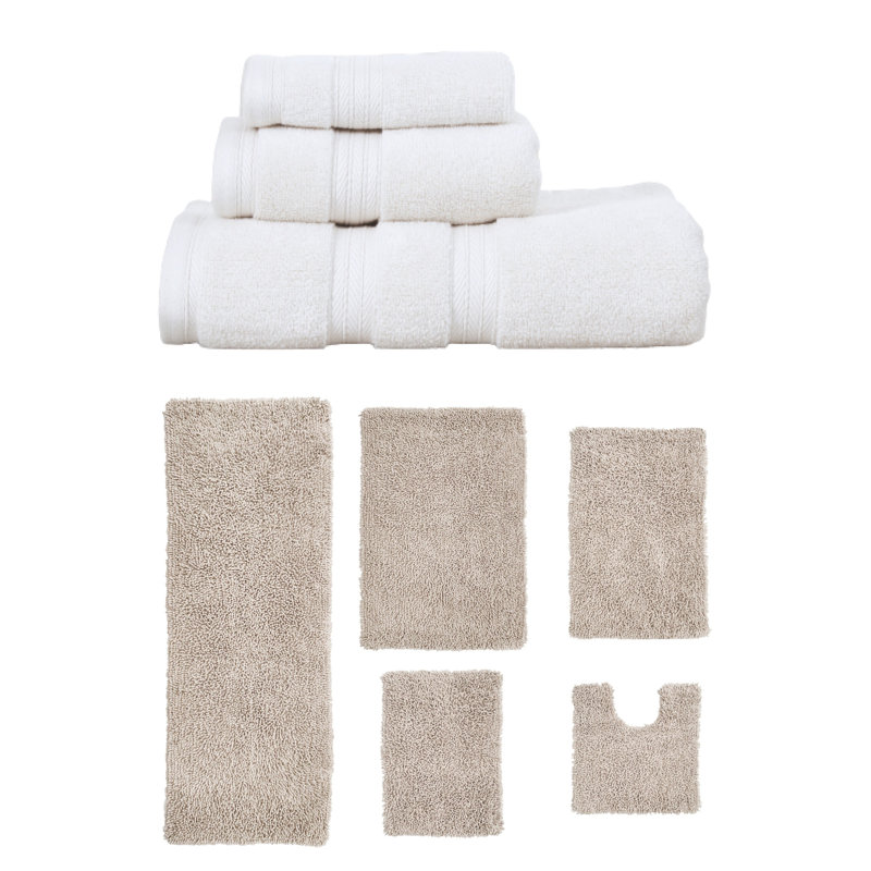 Bruno Collection 100% Soft Cotton 3 Pc Towel Set & 5 Pc Bath Rug Set, (Set of 8), Ivory