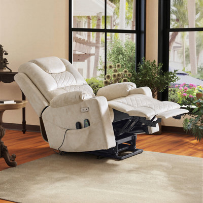 Fauteuil de massage surdimensionné en velours à imprimé inclinable avec porte-gobelets et ports USB et Type-C
