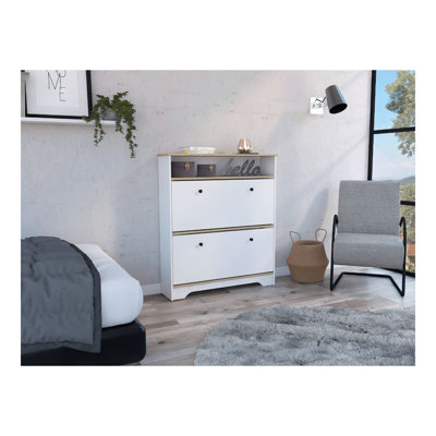 Shoe Rack Dublin, One Open Shelf, Two Extendable Cabinets