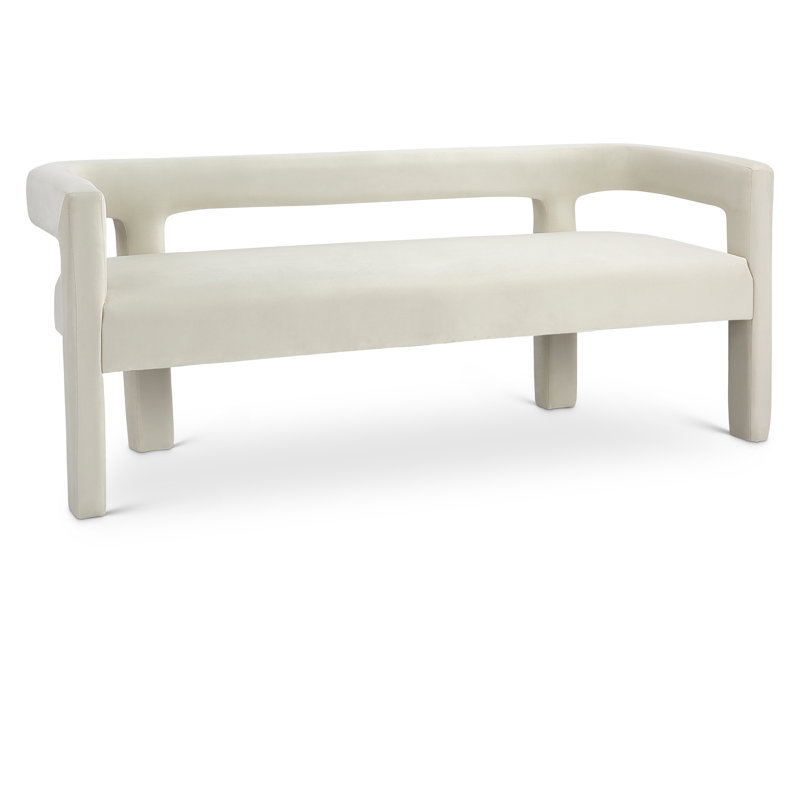 Athena Cream Velvet Upholstered Low Back Bench