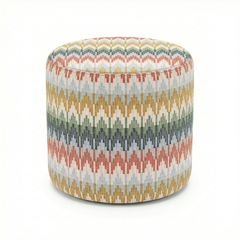 Berlin Gardens Lilly Hive 18" Round Pouf, Green/Beige/Orange