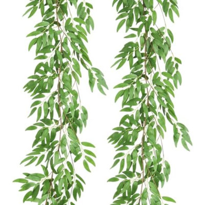 Artificial Willow Leaves Garland 2 Pcs Fake Hanging Vines Plants Artificial Silk Ivy Greenery 6.5 Ft Faux Evergreen Wreaths For Wedding Indoor Outdoor Garden Party Table Decor (Light Green)