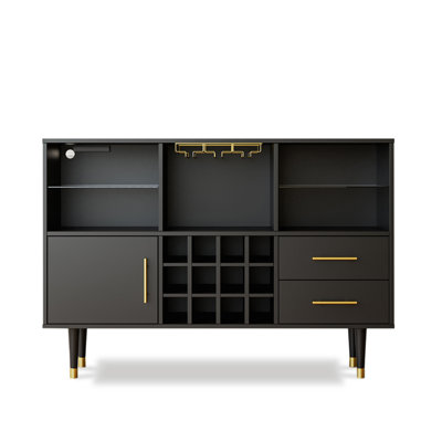 Bar Cabinet 47 inch Home Bar with Adjustable LED Light and Charging Station