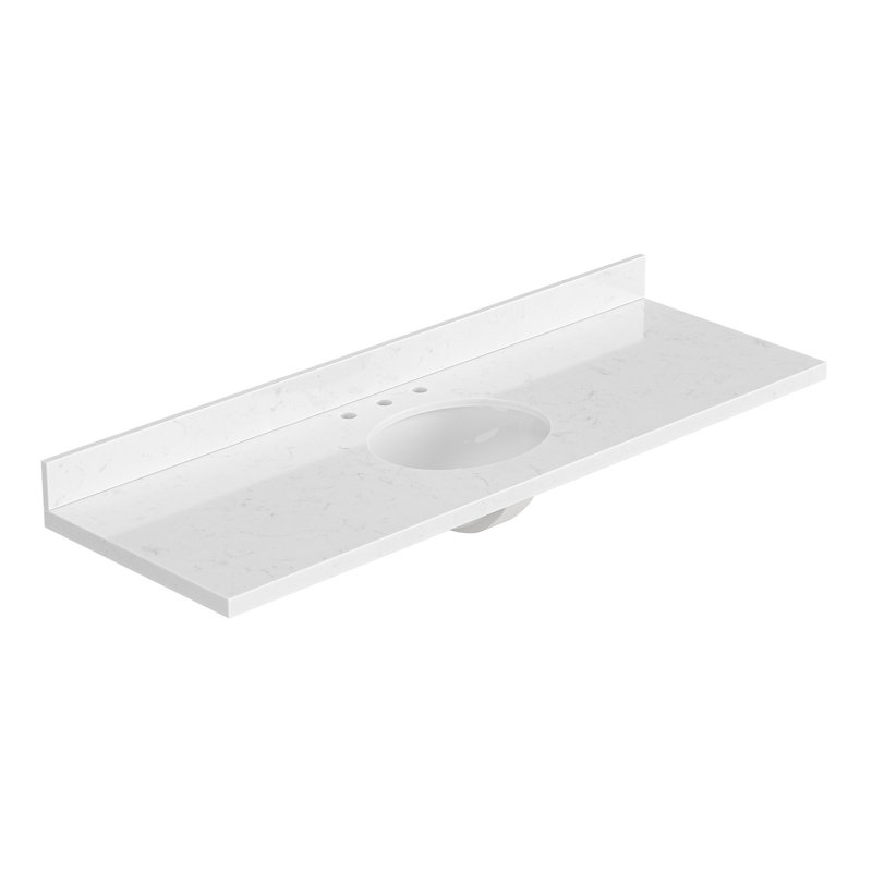 ARIEL 66 POUCES CARRIÈRE BLANC QUARTZ DE LA SALLE DE BAIN COMPTOIR DE 1,5 POUCES AVEC BORDE OVALE SIMPLE ET INCLUS
