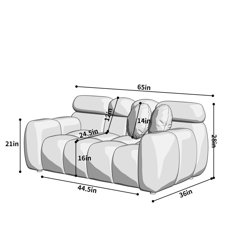 Canapé à accoudoirs arrondis 87,5 po Damesha, Velours noir, H 28 po x l 65 po x P 36 po